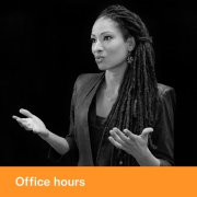 Portrait of Ruha Benjamin with graphic reading "Office Hours" below